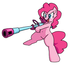 Size: 600x600 | Tagged: safe, artist:kushina13, derpibooru import, pinkie pie, earth pony, pony, belly button, bipedal, female, gun, mare, open mouth, rifle, simple background, solo, transparent background, weapon