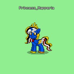 Size: 396x396 | Tagged: safe, derpibooru import, oc, oc:princess mapperian, alicorn, pony, cute, female, green background, jewelry, mare, pixelated, pony town, regalia, simple background, smiling, solo