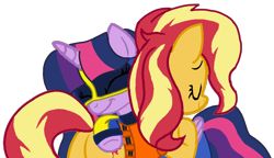 Size: 1876x1080 | Tagged: safe, artist:徐詩珮, derpibooru import, sunset shimmer, twilight sparkle, twilight sparkle (alicorn), alicorn, pony, series:sprglitemplight diary, series:sprglitemplight life jacket days, series:springshadowdrops diary, series:springshadowdrops life jacket days, alternate universe, base used, chase (paw patrol), clothes, female, lesbian, lifejacket, mighty pups, paw patrol, shipping, simple background, sunsetsparkle, transparent background