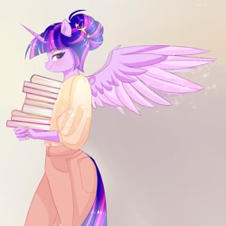 Size: 1280x1280 | Tagged: safe, artist:xjenn9, derpibooru import, twilight sparkle, twilight sparkle (alicorn), alicorn, anthro, book, female, solo