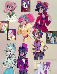 Size: 3163x4045 | Tagged: safe, artist:valeriamagicart, derpibooru import, applejack, flutterholly, fluttershy, merry, pinkie pie, rainbow dash, rarity, snowfall frost, spirit of hearth's warming past, starlight glimmer, human, a hearth's warming tail, cupcake, food, humanized, scene interpretation, snowdash, spirit of hearth's warming presents, traditional art