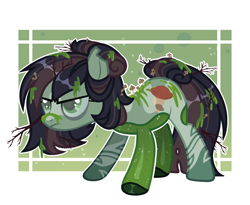 Size: 1776x1457 | Tagged: safe, artist:beautifulspaceshow, derpibooru import, oc, oc only, oc:murky waters (swamp pony), earth pony, original species, plant pony, pony, coat markings, female, mare, moss, muck, mushroom, plant, solo, stick, swamp, swamp pony, twig