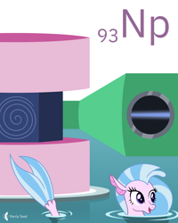 Size: 4000x5000 | Tagged: safe, artist:parclytaxel, derpibooru import, silverstream, seapony (g4), series:joycall6's periodic table, .svg available, absurd resolution, chemistry, cyclotron, female, neptunium, periodic table, smiling, solo, spiral, swimming, tail, vector, water