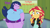 Size: 1000x563 | Tagged: safe, artist:shitigal-artust, derpibooru import, editor:feherdavid, sunset shimmer, twilight sparkle, equestria girls, breasts, eyes closed, fat, hair flip, twilard sparkle