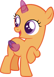 Size: 733x1043 | Tagged: safe, artist:pegasski, derpibooru import, oc, oc only, alicorn, pony, forever filly, alicorn oc, bald, base, bedroom eyes, eyelashes, female, filly, horn, looking back, raised hoof, simple background, smiling, solo, transparent background, two toned wings, wings