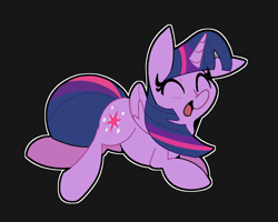 Size: 2000x1600 | Tagged: safe, artist:kindakismet, derpibooru import, twilight sparkle, twilight sparkle (alicorn), alicorn, black background, cute, eyes closed, open mouth, prone, simple background, smiling, solo, twiabetes