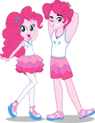 Size: 3092x4000 | Tagged: safe, artist:android95ec, artist:orin331, derpibooru import, edit, editor:slayerbvc, bubble berry, pinkie pie, equestria girls, armpits, clothes, equestria guys, female, geode of sugar bombs, grin, magical geodes, male, one eye closed, r63 paradox, rule 63, sandals, self paradox, simple background, smiling, stockings, thigh highs, transparent background, vector, vector edit, wink