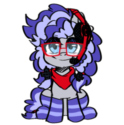Size: 769x776 | Tagged: safe, artist:cottonsweets, derpibooru import, oc, oc only, oc:cinnabyte, adorkable, bandana, clothes, commission, cute, dork, gaming headset, headphones, headset, simple background, smiling, socks, striped socks, transparent background, your character here