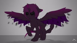 Size: 1920x1080 | Tagged: safe, artist:drarkusss0, derpibooru import, discord, oc, demon, dark, evil, no eyes, original, purple, server, solo, standing, tail, void, wings