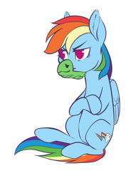 Size: 1662x2142 | Tagged: safe, artist:taytinabelle, derpibooru import, rainbow dash, pegasus, pony, angry, clothes, crossed arms, crossed hooves, cute, ear fluff, pouting, silly, simple background, slippers, solo, tank slippers, white background