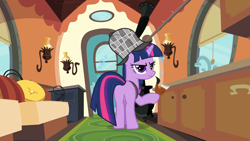 Size: 1920x1080 | Tagged: safe, derpibooru import, screencap, twilight sparkle, unicorn twilight, pony, unicorn, mmmystery on the friendship express, bubble, butt, deerstalker, detective, female, hat, mare, sherlock holmes, solo, twibutt