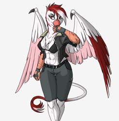 Size: 887x901 | Tagged: safe, artist:akweer, derpibooru import, oc, oc only, oc:hera sinclair, anthro, griffon, bra, clothes, gloves, injured, sierra nevada, underwear