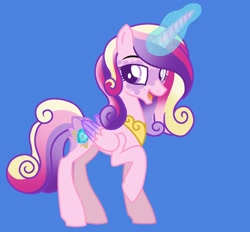 Size: 1396x1296 | Tagged: safe, artist:sunflowernextgen, derpibooru import, princess cadance, alicorn, pony, alternate design, blue background, magic, simple background, solo