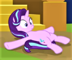 Size: 924x770 | Tagged: safe, derpibooru import, edit, edited screencap, screencap, starlight glimmer, pony, unicorn, the last problem, belly, cropped, lying down, on back, solo