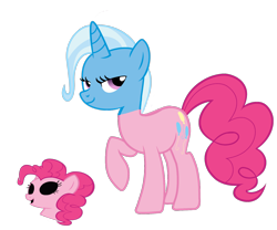 Size: 1566x1302 | Tagged: safe, derpibooru import, edit, pinkie pie, trixie, earth pony, pony, bodysuit, clothes, disguise, impersonating, mask, masking, pinkie pie suit, ponysuit, simple background, transparent background, trick