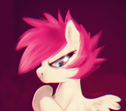 Size: 569x499 | Tagged: safe, artist:serbhka, derpibooru import, oc, oc only, pegasus, pony, art trade, female, filly, frown, grumpy, simple background, solo