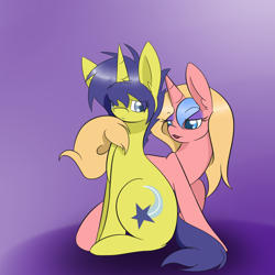 Size: 1000x1000 | Tagged: safe, artist:kaggy009, derpibooru import, comet tail, oc, oc:blue ribbon, pony, unicorn, ask peppermint pattie, female, mare, tail seduce