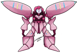 Size: 600x422 | Tagged: artist needed, safe, derpibooru import, pinkie pie, earth pony, pony, robot, avatar state, glowing eyes, gundam, mech, mobile suit gundam, qubeley, simple background, solo, transparent background, zeta gundam