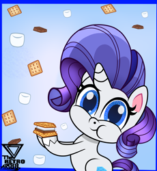 Size: 2000x2173 | Tagged: safe, artist:theretroart88, derpibooru import, rarity, pony, unicorn, my little pony: pony life, chocolate, cookie, cute, eating, female, food, graham cracker, looking at you, mare, marshmallow, raribetes, s'mores, smores