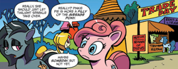 Size: 872x342 | Tagged: safe, artist:andypriceart, derpibooru import, idw, golden feather, princess celestia, alicorn, earth pony, pegasus, pony, unicorn, spoiler:comic, spoiler:comic65, braid, braided tail, clothes, comic, female, foreshadowing, heartwarming in hindsight, hoodie, implied pinkie pie, implied twilight sparkle, male, mare, official comic, speech bubble