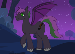 Size: 1747x1270 | Tagged: safe, artist:nerrenya, derpibooru import, oc, oc only, bat pony, pony, bat pony oc, bat wings, male, night, raised hoof, solo, stallion, stars, unshorn fetlocks, wings