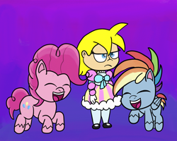 Size: 3000x2400 | Tagged: safe, artist:saburodaimando, derpibooru import, pinkie pie, rainbow dash, oc, oc:wanda young, human, equestria girls, my little pony: pony life, laughing, laughing wolves meme, wanda is not amused