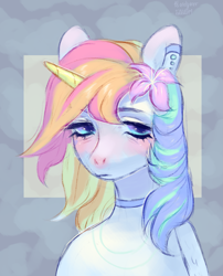 Size: 2299x2845 | Tagged: safe, artist:bloodymrr, derpibooru import, oc, oc:fauna azure, pegasus, pony, bust, gift art, portrait, sad, solo