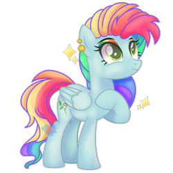 Size: 2600x2600 | Tagged: safe, artist:chocolateheartlu, derpibooru import, oc, oc:rainbow blitz, pegasus, pony, base used, ear piercing, earring, jewelry, multicolored hair, not rainbow dash, parent:fluttershy, parent:rainbow dash, piercing, rainbow hair, rainbow makeup, solo