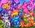 Size: 2636x2113 | Tagged: safe, artist:estrellasombria, derpibooru import, applejack, fluttershy, pinkie pie, rainbow dash, rarity, twilight sparkle, twilight sparkle (alicorn), alicorn, earth pony, pegasus, pony, unicorn, my little pony: pony life, applejack's hat, cowboy hat, cupcake, female, food, hat, looking at you, mare, open mouth, smiling, traditional art