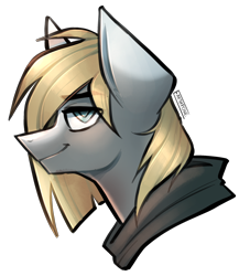 Size: 1892x2182 | Tagged: safe, artist:earthpone, derpibooru import, oc, oc only, oc:frigg, earth pony, pony, bust, clothes, female, hoodie, mare, portrait, simple background, smug, solo, transparent background
