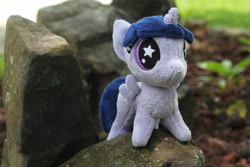 Size: 5184x3456 | Tagged: artist needed, safe, derpibooru import, photographer:sometwifag, twilight sparkle, twilight sparkle (alicorn), alicorn, outdoors, photo, plushie, rock, starry eyes, wingding eyes