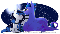 Size: 1600x900 | Tagged: safe, artist:shinningblossom12, derpibooru import, oc, oc only, oc:magic moon, oc:meadow waves, pegasus, pony, choker, female, full moon, looking at each other, male, mare, moon, night, pegasus oc, simple background, smiling, stallion, stars, transparent background, wings