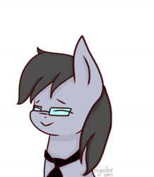 Size: 1340x1537 | Tagged: artist needed, safe, derpibooru import, oc, oc only, oc:silver bristle, earth pony, pony, digital art, eyes closed, glasses, male, necktie, simple, simple background, smiling, stallion