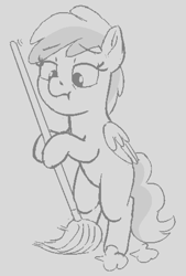 Size: 684x1009 | Tagged: safe, artist:heretichesh, derpibooru import, sweet pop, pegasus, pony, blank flank, broom, female, filly, sketch, sweep pop, sweeping