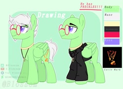 Size: 2108x1528 | Tagged: safe, artist:shinningblossom12, derpibooru import, oc, oc only, pegasus, pony, bald, bust, choker, clothes, duo, glasses, jewelry, male, necklace, pegasus oc, smiling, stallion, wings