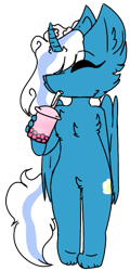 Size: 331x691 | Tagged: safe, artist:starcattz, derpibooru import, oc, oc:fleurbelle, alicorn, anthro, alicorn oc, boba tea, bow, chest fluff, drink, ear fluff, female, hair bow, horn, mare, simple background, transparent background, wings