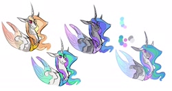 Size: 2048x1088 | Tagged: safe, artist:mintatheena, artist:rockin_candies, colorist:rockin candies, derpibooru import, princess celestia, changeling, changeling queen, alternate color palette, changelingified, female, horn, simple background, sketch, solo, species swap, white background, wings