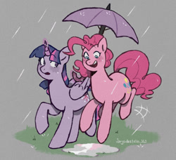 Size: 1280x1168 | Tagged: safe, artist:drjeksteinhj, derpibooru import, pinkie pie, twilight sparkle, twilight sparkle (alicorn), alicorn, earth pony, pony, female, lesbian, rain, shipping, twinkie, umbrella