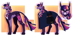 Size: 1280x599 | Tagged: safe, artist:jinx-wolf-47, derpibooru import, twilight sparkle, earth pony, pony, alternate cutie mark, alternate design, bag, braid, cloak, clothes, cloven hooves, earth pony twilight, female, leonine tail, mare, redesign, saddle bag, simple background, solo, transparent background, unshorn fetlocks