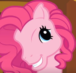 Size: 1024x977 | Tagged: safe, derpibooru import, screencap, pinkie pie, earth pony, pony, too many pinkie pies, betcha can't make a face crazier than this, g3 faic, grin, pinkie blind, smiling