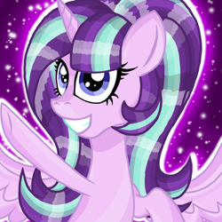 Size: 800x800 | Tagged: safe, artist:katya, derpibooru import, starlight glimmer, alicorn, crystal pony, alicornified, crystallized, race swap, spell, starlicorn, wings, xk-class end-of-the-world scenario