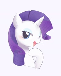 Size: 1631x2048 | Tagged: safe, artist:ginmaruxx, derpibooru import, rarity, pony, unicorn, blushing, bust, cute, hoof on chest, one eye closed, open mouth, portrait, raised hoof, raribetes, simple background, solo, white background