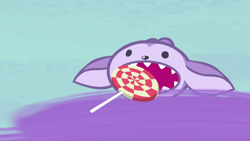 Size: 1920x1080 | Tagged: safe, derpibooru import, screencap, bloofy, whirling mungtooth, growing up is hard to do, candy, food, lollipop, solo