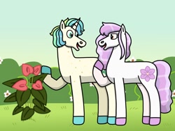 Size: 1280x960 | Tagged: safe, artist:kindheart525, derpibooru import, oc, oc only, oc:amaryllis, oc:gaia, oc:mint bliss, earth pony, unicorn, auraverse, story included