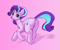 Size: 2019x1699 | Tagged: safe, artist:dimfann, color edit, derpibooru import, edit, starlight glimmer, pony, unicorn, butt, colored, dock, featureless crotch, female, glimmer glutes, looking at you, looking back, looking back at you, mare, plot, rear view, side view, solo