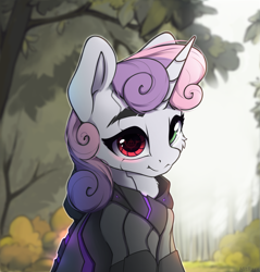 Size: 2299x2403 | Tagged: safe, artist:hitbass, derpibooru import, sweetie belle, sweetie bot, cyborg, pony, robot, unicorn, cheek fluff, chest fluff, cute, cyberpunk, diasweetes, female, filly, heterochromia, high res, looking at you, solo