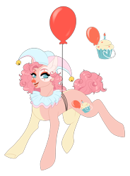 Size: 2480x3376 | Tagged: safe, artist:ohhoneybee, derpibooru import, pinkie pie, earth pony, pony, alternate cutie mark, alternate design, balloon, hat, jester hat, simple background, solo, transparent background