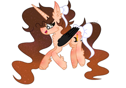 Size: 1945x1365 | Tagged: safe, artist:arctusthegoddess, derpibooru import, oc, oc only, oc:arctus, alicorn, black wings, bow, ethereal mane, female, fluffy, galaxy mane, glasses, happy, long mane, long tail, simple background, solo, transparent background