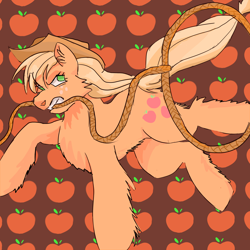 Size: 2000x2000 | Tagged: safe, artist:ponkersetfan01, derpibooru import, applejack, earth pony, pony, abstract background, angry, lasso, rope, solo