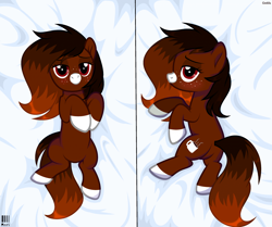 Size: 1920x1603 | Tagged: safe, artist:lazuli, derpibooru import, oc, oc only, oc:java, earth pony, pony, body pillow, body pillow design, colored hooves, commission, earth pony oc, on back, solo, ych result